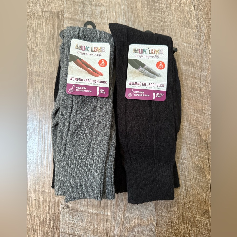 Muk Luks Women's Knee High and Tall Boot Socks - Charcoal and Black